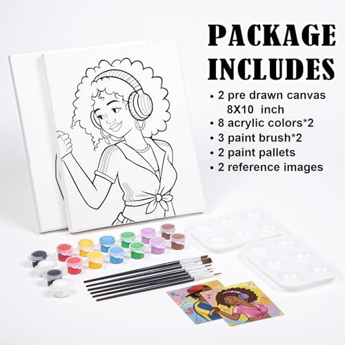 VOCHIC Sip and Paint Kit for Adults Couples Paint Party Kits Pre Drawn Canvas Art Painting Set Date Night Games Valentine 2 Pack (Hip-hop Couple, 8 x10 in) - Image 5
