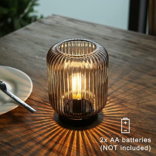 LUSHARBOR Battery Operated Lamp, Cordless Table Lamps for Home Decor, Battery Powered Nightlight with LED Bulb, Decorative Glass Beside Lamp for Bedroom Living Room-Grey - Image 3