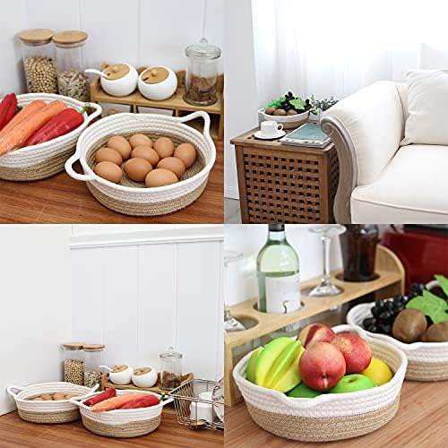 Sea Team 2-Pack Compact Woven Cotton Rope Storage Baskets, Flaxen - Image 3