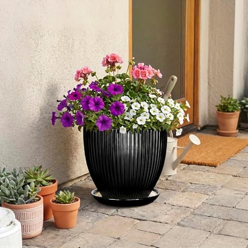 10 Inch Planter, Ceramic Plant Pots with Drainage Hole and Saucer, Large Decorative Planters for Indoor Plants, Modern Plant Pot, Round Flower Pot, House Bedroom Decor, Black - Image 7