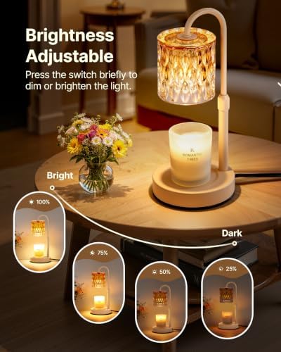 CASTLELIFE Dimmable Candle Warmer Lamp with Timer, Height Adjustable Candle Warmer for Jar Candles, Electric Wax Melt Warmer for Home Decor House Warming Gifts, Birthday Gifts for Women, Apricot-Glass - Image 3