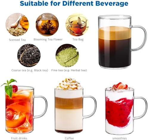 ecooe 16oz Borosilicate Glass Coffee Mugs Set of 4, for Cappuccino, Latte - Image 3
