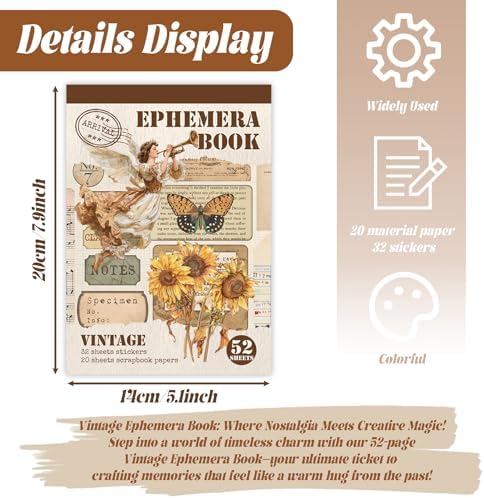 32 Sheets Pre-Cut Vintage Washi Stickers & 20 Scrapbook Papers Ephemera - Retro Angel Sunflower Designs for Junk Journals Scrapbooking - Image 5