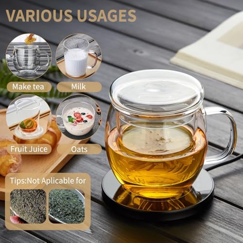 DOPUDO Glass Tea Cup with Infuser and Lid, 17oz/500ml Large Borosilicate Teacup for Loose Leaf Tea, Blooming Tea - Image 3