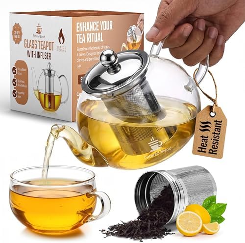 20 oz Clear Glass Teapot with Infuser, Borosilicate Stovetop Tea Pot by FilteredBlend