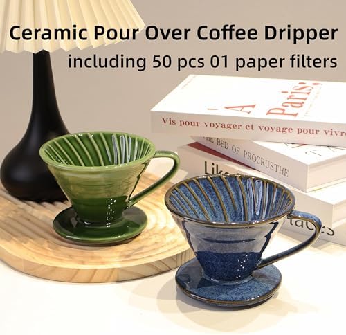 Pour Over Coffee Maker Ceramic Coffee Dripper with 50 Pack Filter - Image 2