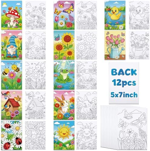 Louise Maelys Pre Drawn Canvas to Paint for Kids, 12 Pack Flowers & Animals by LouiseMaelys