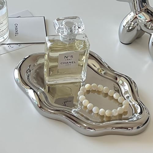 Jewelry Tray for Women, Cloud Shape Ceramic Trinket Dish, Jewelry Organizer Storage Holder for Ring Earring Bracelet Necklace, Make Up Organizer (White) (Silver) - Image 3