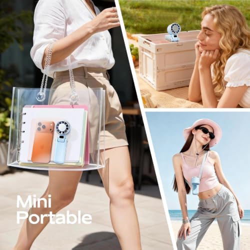 SHEWIND Portable Handheld Fan with Ice Cooling - 5 Gear High Speed Personal Turbo Fan Rechargeable, Up to 11 Hrs, Mini Hand Fans for Travel Essentials, Beach Vacation, Gifts for Women, Men (Blue) - Image 7