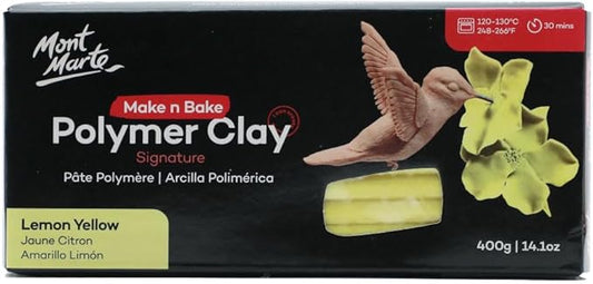 Mont Marte Make n Bake Polymer Clay Signature Lemon Yellow 400g (14.1oz) Block, Bake in Oven, Soft and Smooth, Sculpting, Craft, DIY Décor, Jewelry