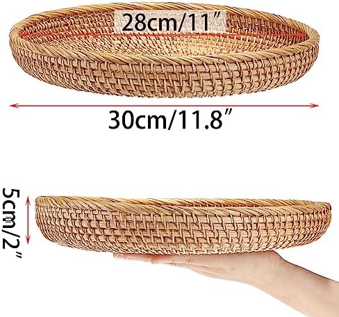Hipiwe Rattan Key Basket Bowl for Entryway Table, 11.8" Large Wicker Tray - Image 5