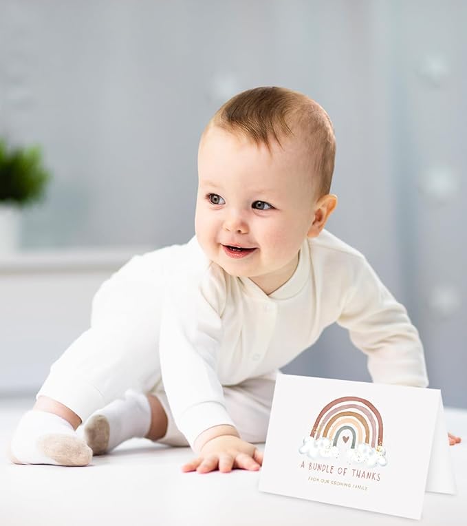 Whaline 50 Pack Baby Shower Thank You Cards Bulk Boho Rainbow Thank You Note Cards with Envelopes Stickers Blank Card for Baby Shower Fall