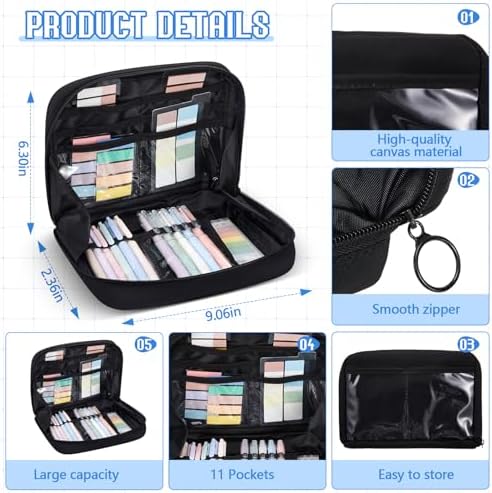 Jutom 41 Pcs Aesthetic Book Annotation Kit with Pencil Bag Bible Journaling Kit Notebook Sticky Note Tab Highlighter Black Ink Pen Page Marker School Office Supplies Bible Lover Gift (Black) - Image 3