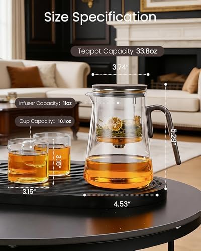 ZENS Magnetic Teapot with Infuser and 2 Cups, 34oz Magic Loose Tea Maker - Image 2
