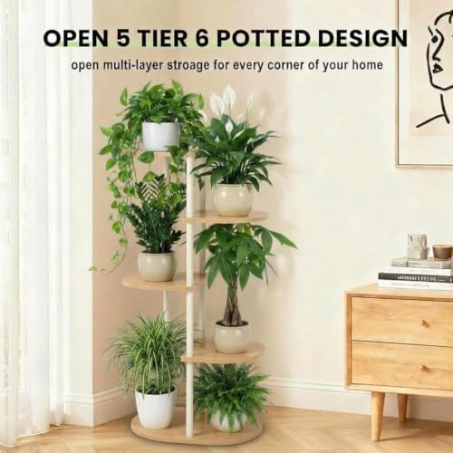Tiered Plant Stand Indoor, Tall 5 Tier 6 Potted Wooden Plant Shelf for Multiple Flower Plants, Multi Corner Metal Plant Holder Indoor for Patio Garden Patent Design Living Room Balcony Bedroom, White - Image 6