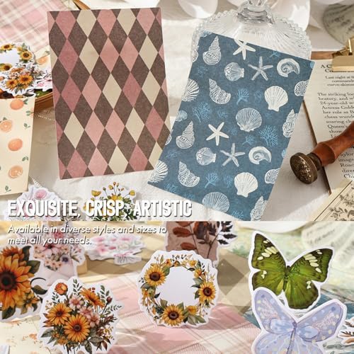 OKUPAN Scrapbook Supplies Kit – 100PCS Vintage Cottagecore Floral Scrapbook Paper & Stickers, 4 Sizes Pastoral Scrapbooking Supplies for Journaling, Card Making & DIY Gifts (Yellow) - Image 2