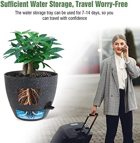 UOUZ 12inch 2Pack Large Self Watering Planters, Plastic Plant Pots with 60oZ Removable Deep Reservoir and Multi Mesh Drainage Holes for Indoor Outdoor Garden Plants and Flowers, Black Speckles - Image 5