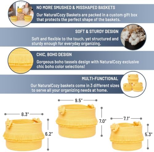 NaturalCozy 3-Piece Boho Decor Storage Basket Set – Cotton Rope Woven Baskets for Organizing! Small Basket for Baby Stuff, Baby Shower, Gift Basket, Nursery Basket, Planter, Toy Basket, Shelves - Image 2