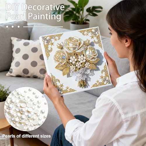 Pearl Art Kits Painting for Adults, DIY Mindfulness Therapy with Framed Canvas and Tools, Beginner Wall Decor-Rose - Image 2