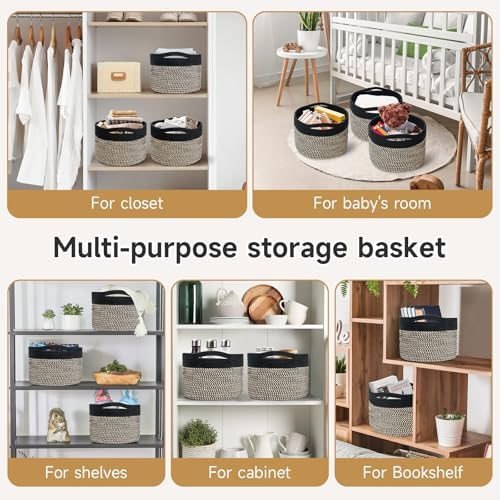 3 Pack Small Rope Storage Baskets, 9.82×9.82×7.1", Brown+Black - Image 4