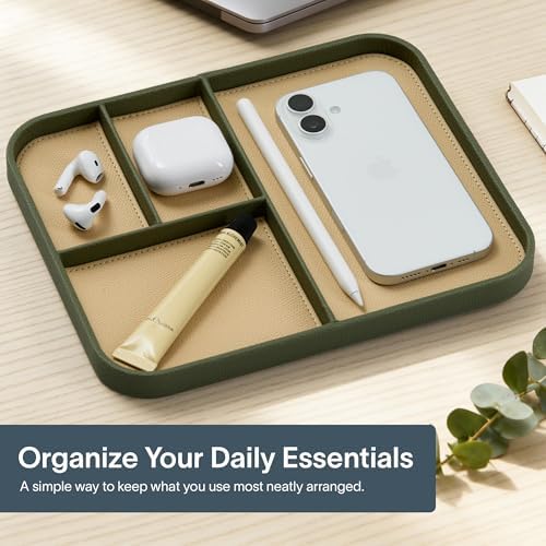 Nordik Leather Valet Tray - Medium EDC Tray - Moss Green 9.5 x 7.9 in - Image 2
