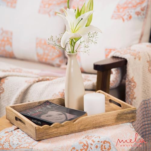 Mela Artisans Scalloped Mango Wood Serving Tray - Natural, 15x10 in - Image 5