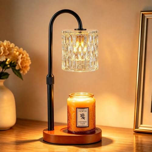 Dreamholder Electric Candle Warmer Lamp with Timer, Dimmable Candle Lamp with Adjustable Height, Wax Melter for Jar Candles Wood Base Floral Home Decor Gifts for Women Mom, Walnut Wood by Dreamholder