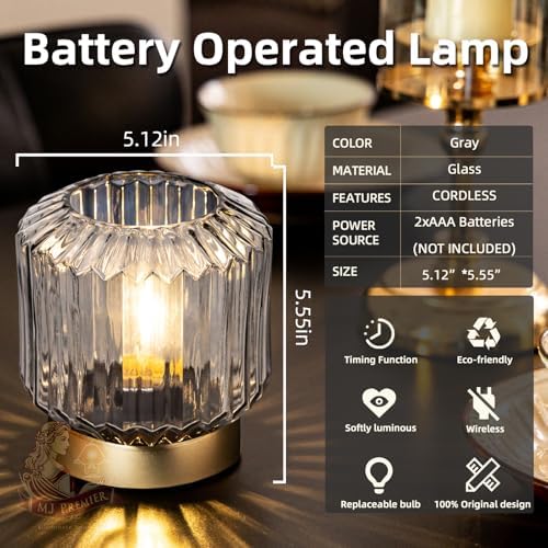 MJ PREMIER Battery Operated Lamp, Small Cordless Lamp with Timer Grey - Image 2