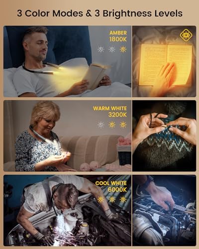 Glocusent Upgraded LED Neck Reading Light, Book Light for Reading in Bed - Image 3