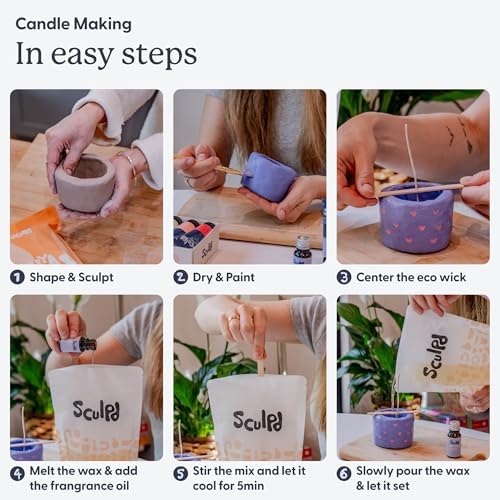 Sculpd Candle Making Kit, Air Dry Clay, 2 Candles, Peony Rose Fragrance - Image 4