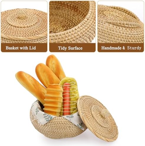 Hipiwe Round Rattan Boxes with Lid Natural Woven Picnic Storage Basket Bin - Image 5