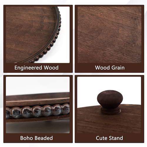 FramePro Decorative Tray 12in Round Wood Beaded - Brown Serving Tray Risers for Living Room, Coffee Table, Kitchen or Farmhouse Display - Image 2