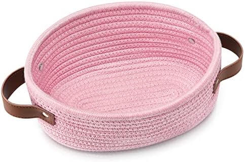 ABenkle Mini Woven Cotton Rope Storage Basket - Oval Decorative Shelf Gift Basket for Nursery, Empty - 9.4" x 5.9" x 3.9 by ABenkle