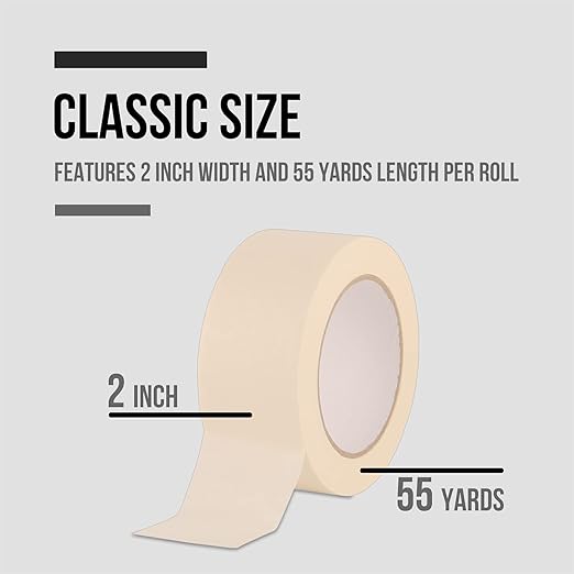 Lichamp Wide Masking Tape 2 inches, 10 Pack General Purpose Masking Tape Bulk Multipack for Basic Use, 1.95 inches x 55 Yards x 10 Rolls (550 Total Yards)