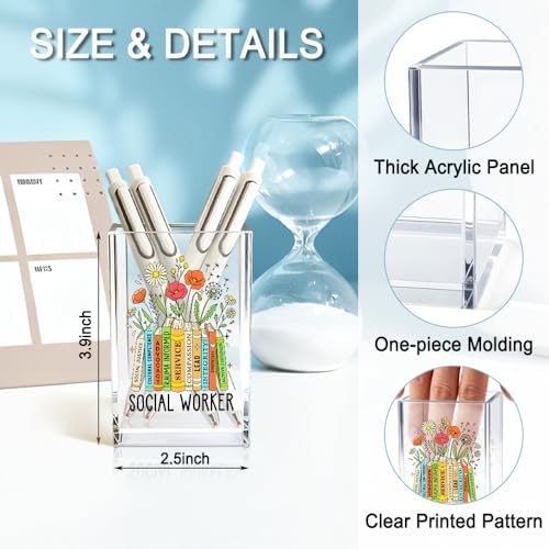 Social Worker Acrylic Cosmetic Pencil Holder Cup, Floral Books Pen Holder for Office Desk Accessories for Social Worker, Social Work Appreciation Gifts, Marker Holder, Funny MSW Thank You Gifts - Image 2