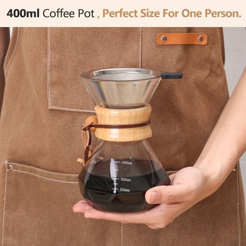 Pour Over Coffee Maker 14 OZ, 4 Cup Borosilicate Glass Drip Coffee Maker with Reusable Stainless Steel Filter and Cork Grip for Home Café 400 ML (Diamond Shape) - Image 4