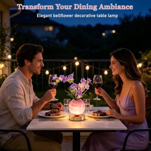 Purple Bellflower Flower Lamp, Rechargeable Cordless LED Floral Table Lamp - Image 3