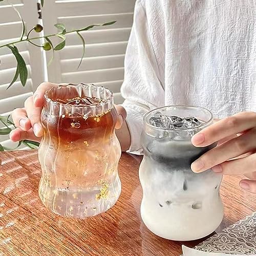 2 Pcs Ribbed Glass Cups, 18 Oz Vintage Drinking Glassware with Wave Design - Image 6