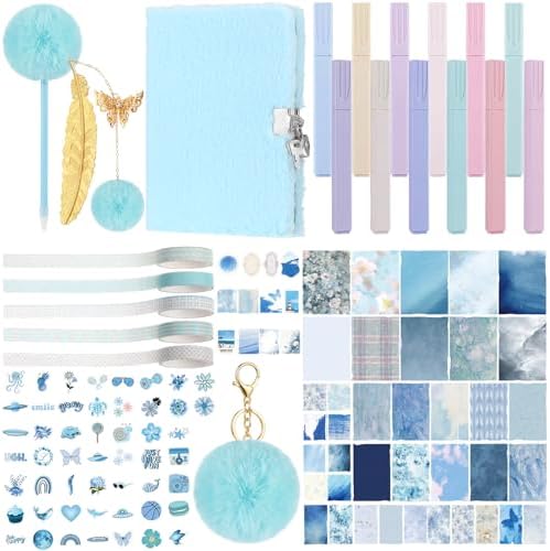 Janlaugh DIY Journal Diary with Lock Pack Scrapbook Kit, Blue, Plush by Janlaugh