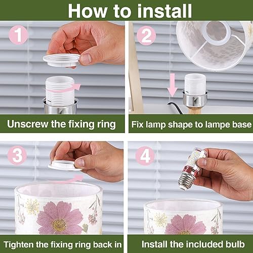 Dried Flowers Small Table Lamp 5W LED 3-Color Bedside Lamp Pressed Flowers Lampshade with Wood Base for Bedroom Living Room Desk Nursery - Image 6