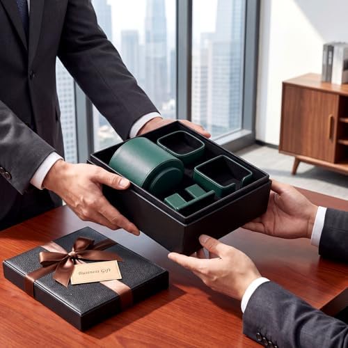 4 Pcs Aesthetic PU Leather Desk Organnizer Set, Green - Image 3