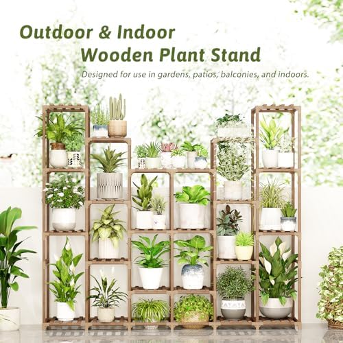 GENTINGBRO 22 Tiers Plant Shelf for Plants Large Indoor Plant Stand Plant Rack Extra Large Wood Plant Stands for Hanging Plant Holder for Patio Balcony Garden - Image 4