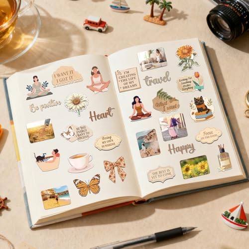 Brown Vision Board Stickers - 50 Pcs Travel Inspirational Planner Supplies Kit for Adults Women Motivational Aesthetic Mental Health Waterproof Decals for Book Scrapbook Journaling Keyboard - Image 2