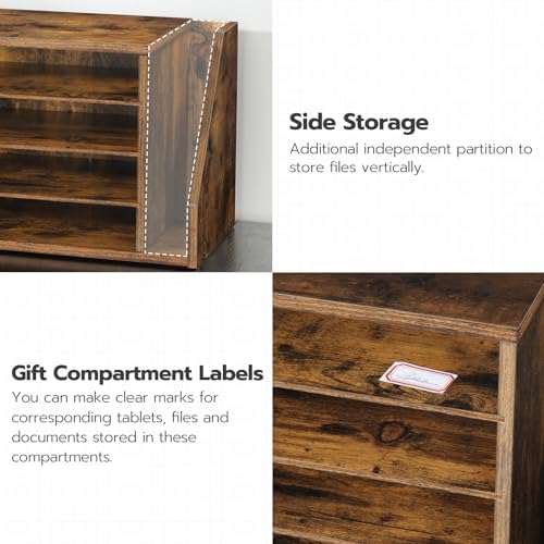 HOOBRO Mail Sorter, Literature Organizer with Adjustable Shelves, Paper Organizer for Office, Home, Wood Countertop File Holders, Mails, Magazines, Rustic Brown FG41WF01 - Image 6