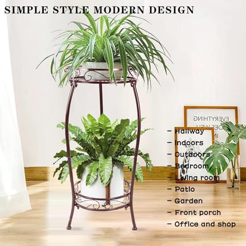 MOCORY Plant Stand Indoor Outdoor,2 Tier 27.1" Tall Metal Plant Shelf,Brown - Image 2