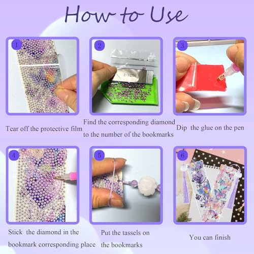 8PCS Diamond Painting Art Bookmarks,Cute Acrylic Bookmarks Crafts Kits Gifts with Pendants for Adult Women Book Lovers (Butterfly) - Image 5