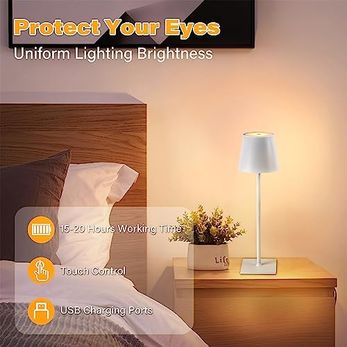 CHLORANTHUS 2 Pack Cordless Table Lamps, 3 Colors Stepless Dimming, 5000mAh Rechargeable Battery LED Desk Lamp for Bedroom/Couple Dinner/Desk/Cafe/Dining Room/Terrace - Image 5