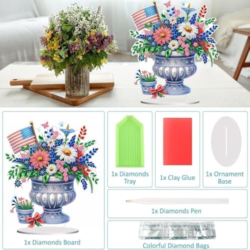 Diamond Painting Kits for Adults Beginners, 5D Full Drill Flowers Crystal Art Desktop Ornament, DIY Single Sided Home Office Desk Decor, Creative Craft Gift Set with Tools - Image 3