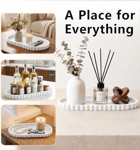 Silicone Bathroom Tray - 12''x5.3'' Oval Vanity Tray for Bathroom Countertop with Scalloped Edge, Elegant Bathroom Holders and Organizers for Toilet Top, Bathtub Caddy, Marble Gray - Image 5