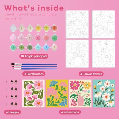 goldentime Easy Paint by Numbers Kit for Kids & Adults Beginner | Easy DIY Flowers Acrylic Oil Painting on Canvas with Frame | 4 Pack 8x10 Inch Framed Paint by Number Canvas Kits for Home Wall Décor - Image 2